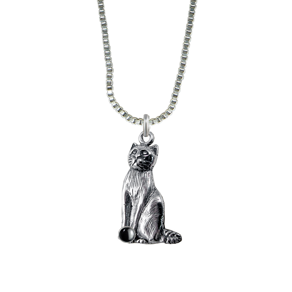 Sterling Silver Regal Cat Pendant With Hematite